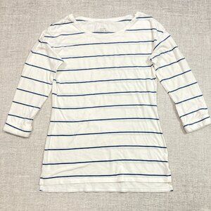 Patagonia Womens Shallow Seas 3/4 Sleeve Stripe T-Shirt in White Blue Size XS